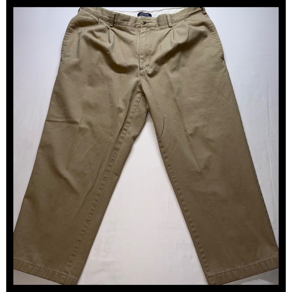 Lands' End Pleated Chino Pants Mens 36‎ Khaki Traditional Fit Cotton Casual